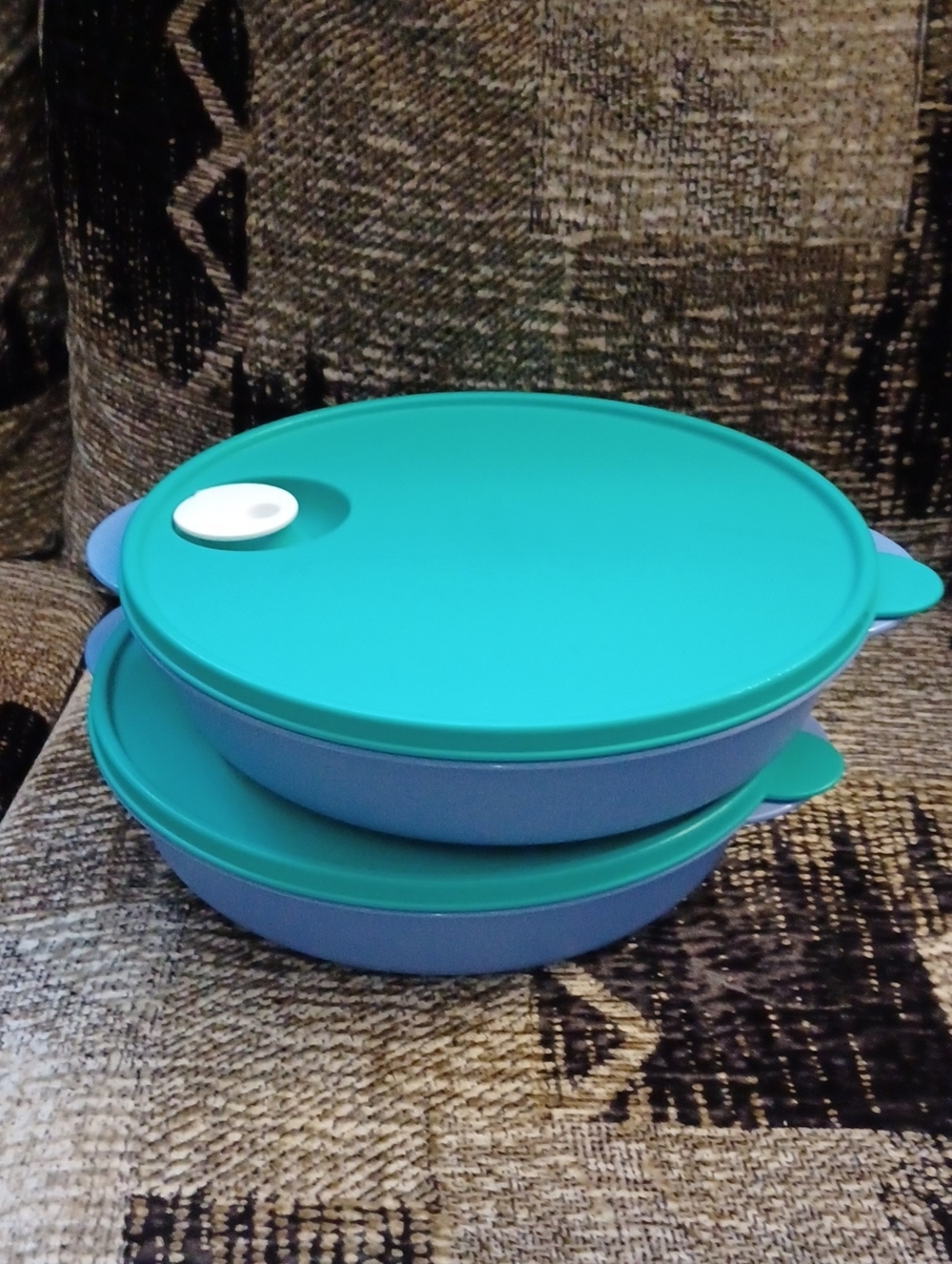 2/$50 Tupperware Food Storage Bowls with Teal Lids & Periwinkle Bases - Set Of 2